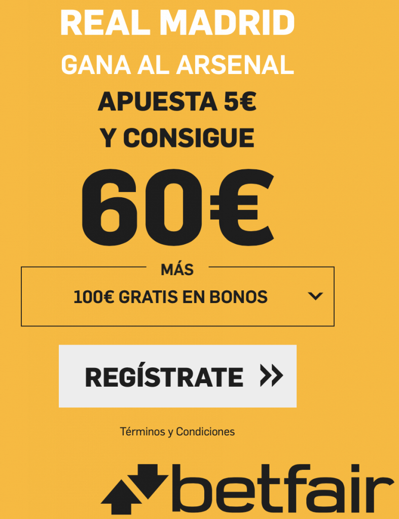 Supercuota betfair Real Madrid gana al Arsenal a cuota 12.