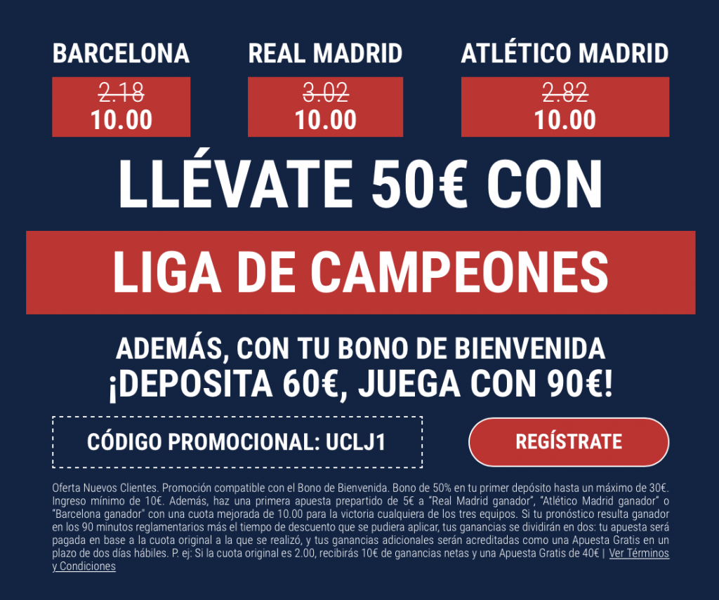 Supercuota Marathonbet Champions League : Atlético , Barcelona o Real Madrid gana.