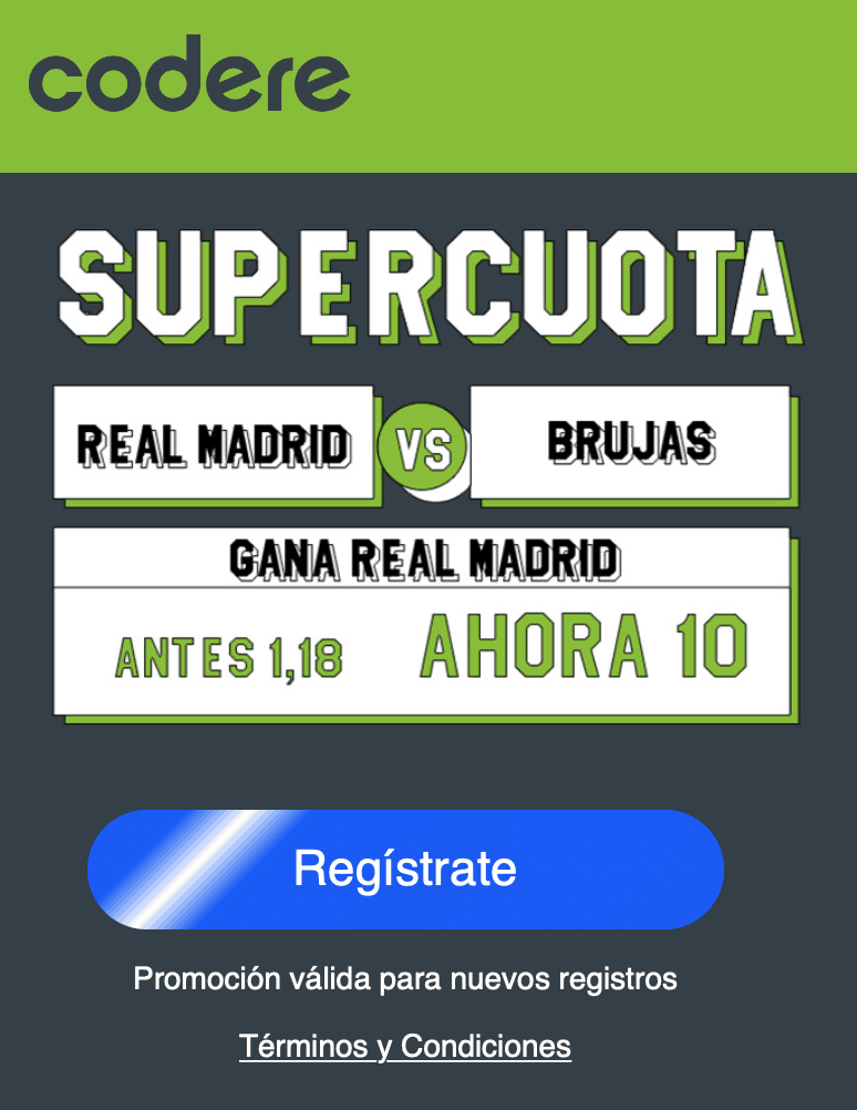 Supercuota Codere Champions Real Madrid gana a cuota 10.