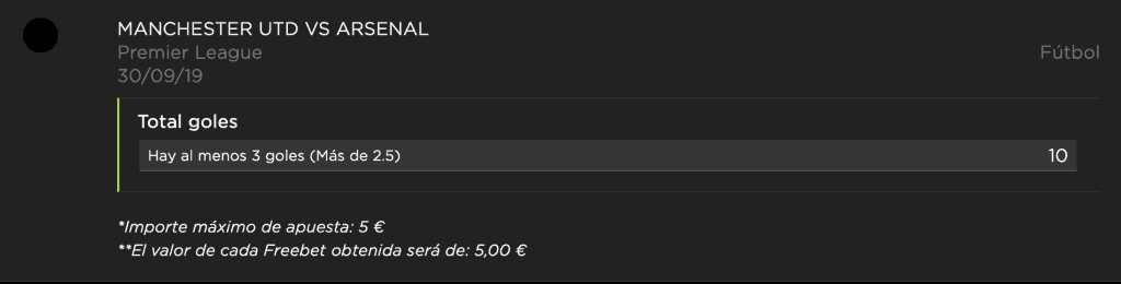 Supercuota vivelasuerte Premier League : Manchester United - Arsenal.