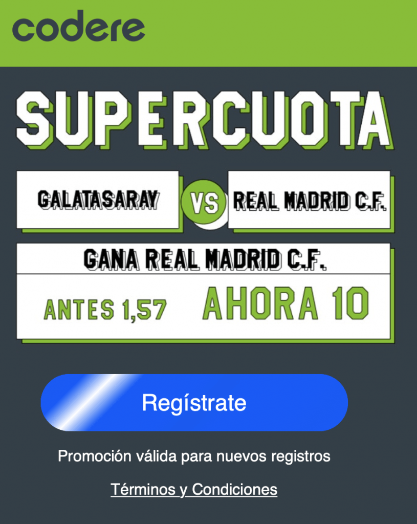 Supercuota Codere Champions League: Real Madrid gana al Galatasaray a cuota 10.