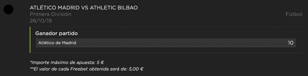 Supercuota vivelasuerte La Liga : Atlético de Madrid gana al Athletic a cuota 10.