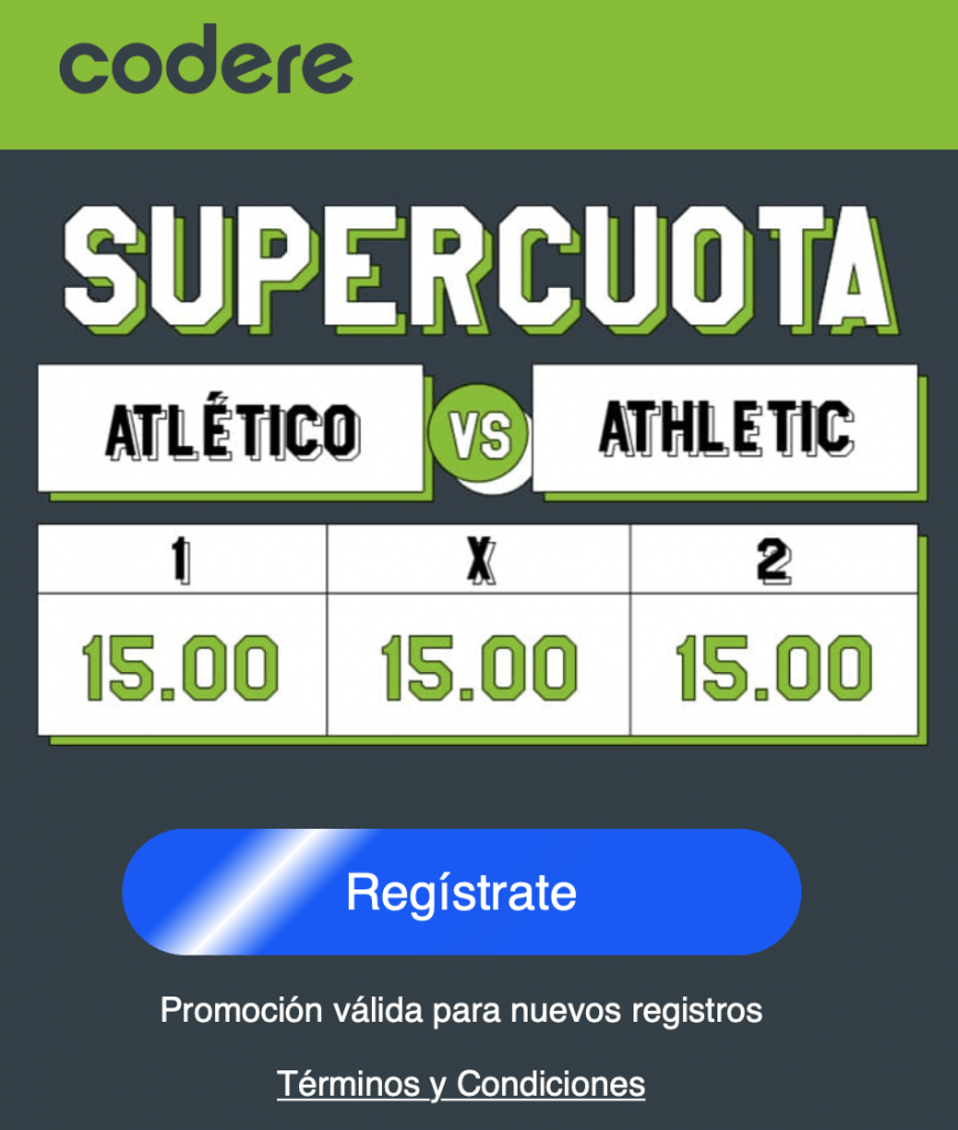 Supercuota Codere Atlético de Madrid gana a Athletic a cuota 15.