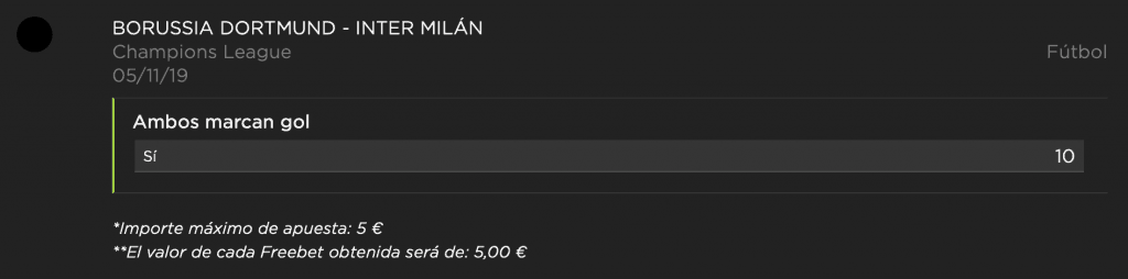 Supercuota Vivelasuerte Champions League : Borussia Dortmund - Inter de Milán.