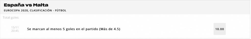 Supercuota Versus Euro 2020 : España - Malta , habrá al menos 5 goles a cuota 10.