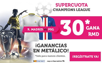 Supercuota Wanabet Champions League : Real Madrid gana al PSG a cuota 30.