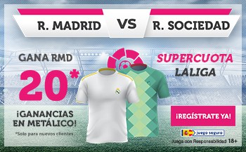 Supercuota Wanabet : Real Madrid gana a la Real Sociedad a cuota 20.