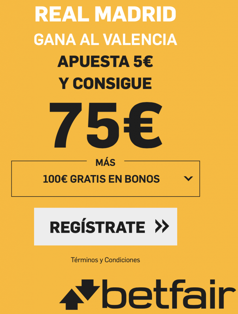 Supercuota betfair Real Madrid gana al Valencia a cuota 15.