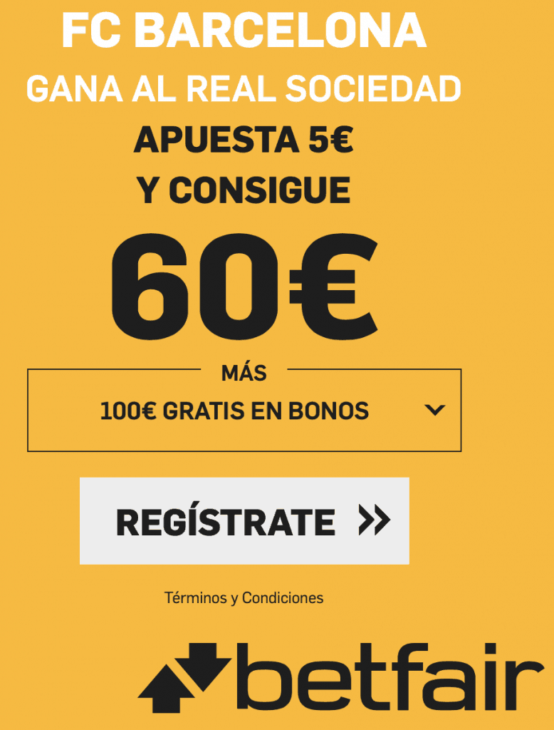 Supercuota betfair Barcelona gana a Real Sociedad a cuota 12.