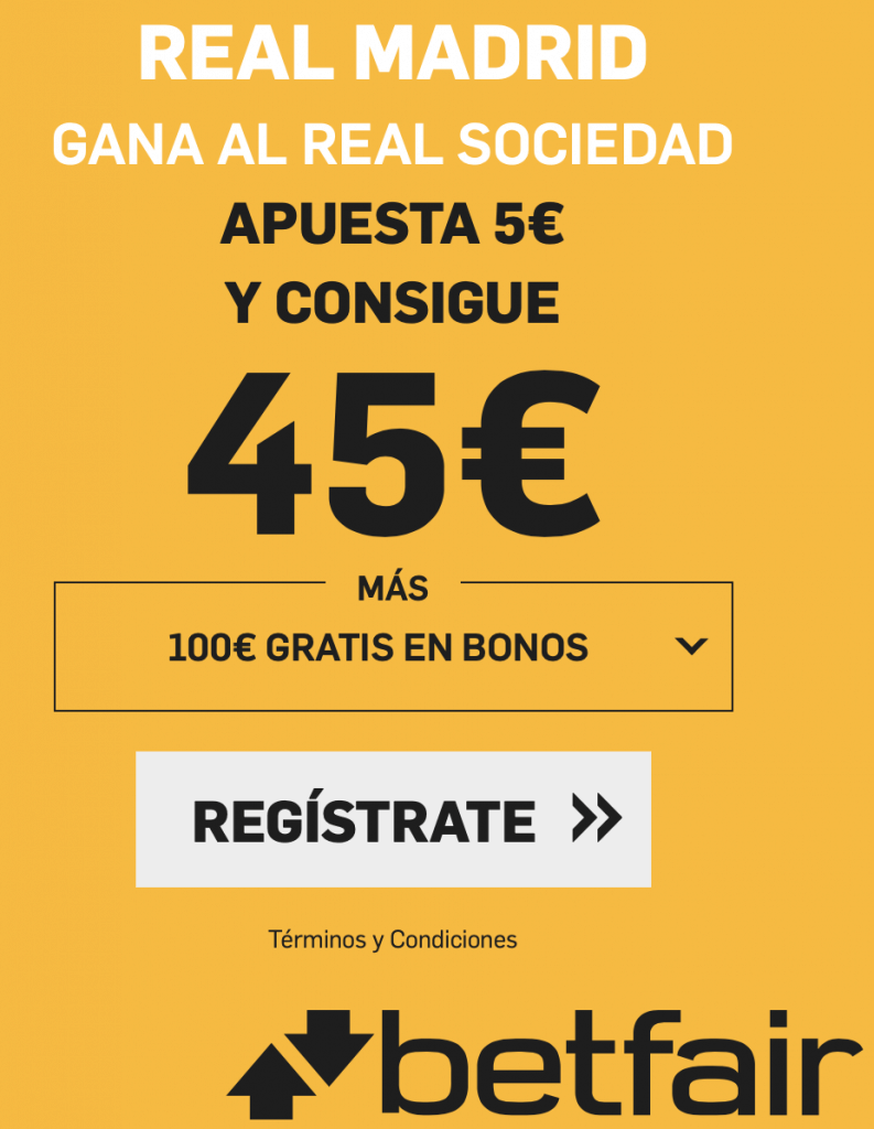 Supercuota betfair Copa del Rey Real Madrid gana a Real Sociedad a cuota 9