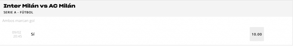 Supercuota Versus : Inter de Milán - AC Milán