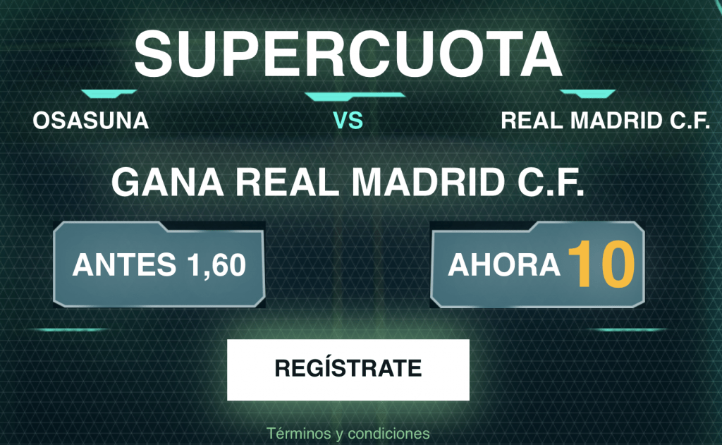 Supercuota Codere Real Madrid gana a Osasuna a cuota 10