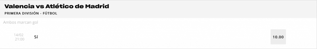 Supercuota Versus : Valencia CF - Atlético de Madrid