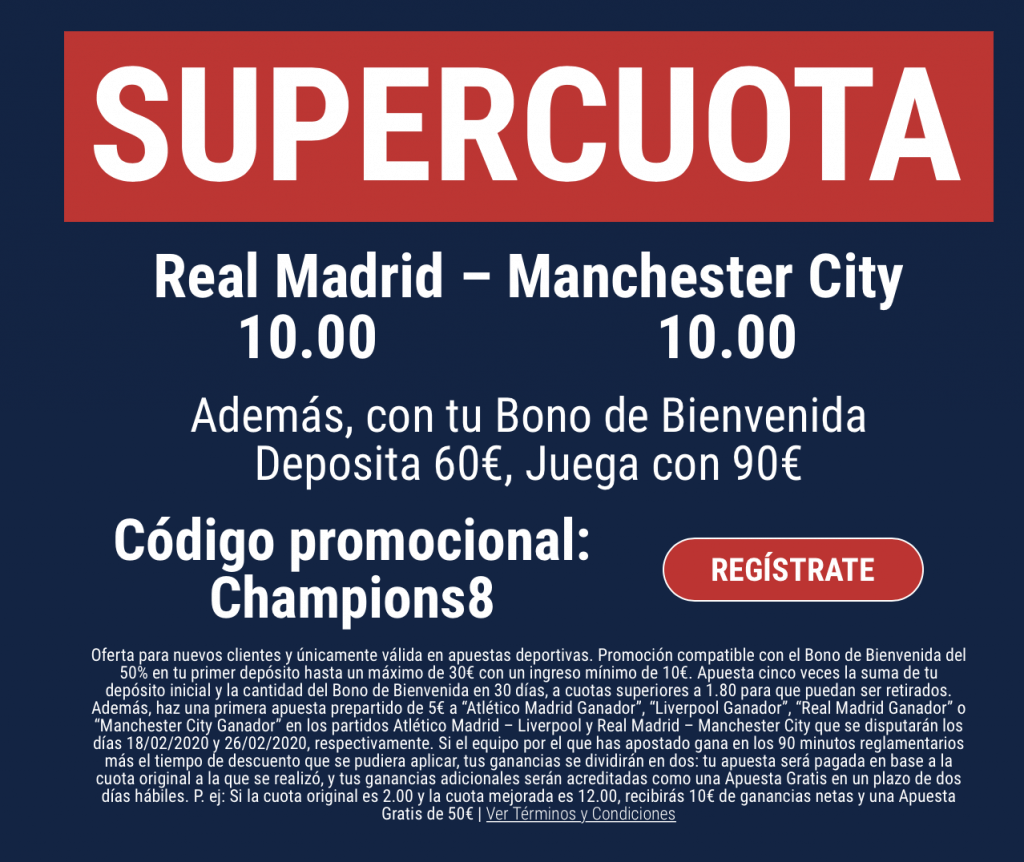 Supercuota Champions League Marathonbet : Real Madrid - Manchester City