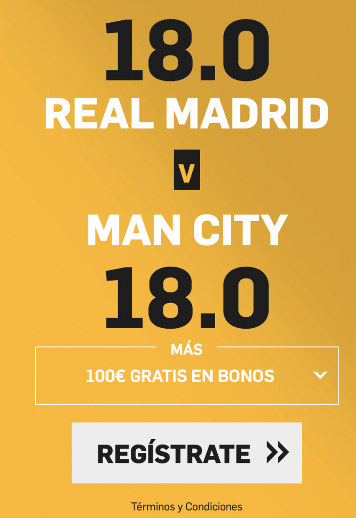 Supercuota betfair Champions League : Real Madrid - Manchester City.